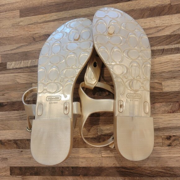 NWOT Coach Phila Golden Champagne T Strap Thong Jelly Sandals - Picture 13 of 15